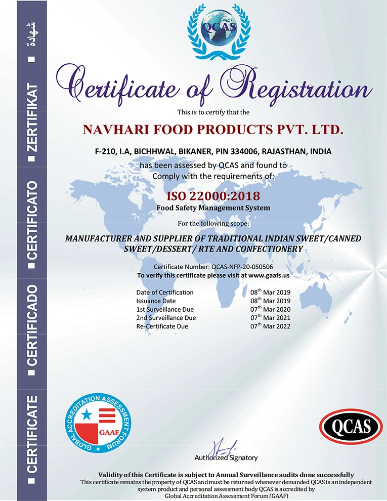 Navhari Food Products Pvt. Ltd. certificate